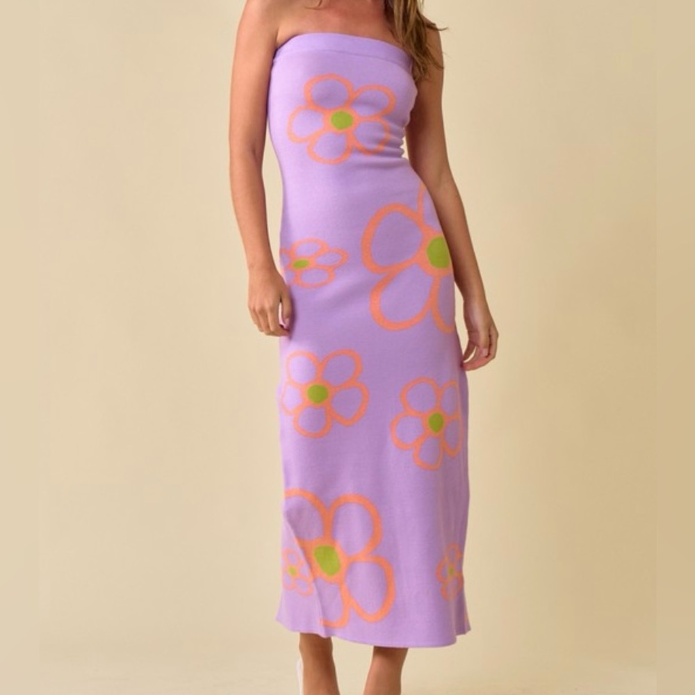 FLORAL PRINT MIDI SWEATER DRESS